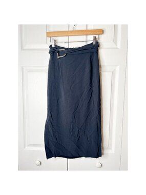 Hugo Boss Navy Blue Midi Skirt with Buckle Waist